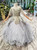 Gray Ball Gown Tulle Embroidery Short Sleeve Beading Flower Girl Dress