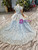 Blue Ball Gown Sequins Cap Sleeve Appliques Flower Girl Dress