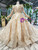 Champagne Gold Tulle Sequins Long Sleeve Flower Girl Dress With Beading