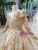 Champagne Gold Tulle Sequins Long Sleeve Flower Girl Dress With Beading