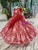 Red Ball Gown Sequins Long Sleeve High Neck Beading Flower Girl Dress