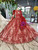 Red Ball Gown Sequins Long Sleeve High Neck Beading Flower Girl Dress