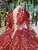 Red Ball Gown Sequins Long Sleeve High Neck Beading Flower Girl Dress