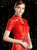 A-Line Red Tulle Sequins High Neck Short Sleeve Mother Of the Brides Dress