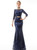 In Stock:Ship in 48 Hours Navy Blue Sequins Mermaid 3/4 Sleeve Prom Dress