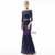 In Stock:Ship in 48 Hours Navy Blue Sequins Mermaid 3/4 Sleeve Prom Dress
