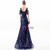 In Stock:Ship in 48 Hours Navy Blue Sequins V-neck Backless Prom Dress