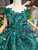 Green Ball Gown Tulle Appliques Cap Sleeve Beading Flower Girl Dress