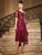 A-Line Burgundy Sequins V-neck Short Sleeve Mother Of the Brides Dress