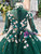 Green Ball Gown Tulle High Neck Long Sleeve Appliques Beading Flower Girl Dress