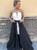 A-Line Black And White Satin Strapless Long Prom Dress With Side Split