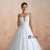 White Ball Gown Tulle Appliques V-neck See Through Wedding Dress