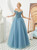 A-Line Blue Off the Shoulder Beading Floor Length Prom Dress