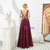 A-Line Burgundy Satin V-neck Backless Beading Prom Dress