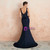 Navy Blue Mermaid Bateau Backless Beading Long Prom Dress