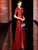 A-Line Red Sequins Half Sleeve Long Mother Of The Bride Dress