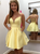 A-Line Yellow Satin Spaghetti Straps Homecoming Dress With Pocket