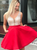 A-Line Red Satin V-neck Backless Sequins Beading Homecoming Dress