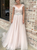 A-Line Pink Tulle Pleats V-neck Crystal Wedding Dress