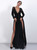 In Stock:Ship in 48 Hours Black Sequins Long Sleeve Deep V-neck Party Dress