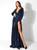 In Stock:Ship in 48 Hours Blue Sequins Long Sleeve Deep V-neck Party Dress