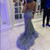 Gray Mermaid Halter Satin Backless Flower Feather Prom Dress