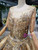 Gold Ball Gown Sequins Backless Cap Sleeve Beading Crystal Wedding Dress With Long Train