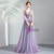 In Stock:Ship in 48 Hours Purple V-neck Long Sleeve Appliuqes Prom Dress