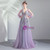 In Stock:Ship in 48 Hours Purple V-neck Long Sleeve Appliuqes Prom Dress