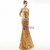 In Stock:Ship in 48 Hours Gold Mermaid Sequins 3/4 Sleeve Prom Dress