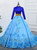 Blue Ball Gown Satin High Neck Long Sleeve Embroidery Quinceanera Dresses