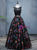 Black Ball Gown Satin Print Lace Backless Quinceanera Dresses