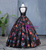 Black Ball Gown Satin Print Lace Backless Quinceanera Dresses