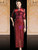 Burgundy Sheath Sequins High Neck Short Sleeve Tea Length Mother Of The Bride Dress