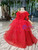 Red Ball Gown Tulle Sequins Appliques Backless Short Sleeve Flower Girl Dresses