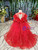 Red Ball Gown Tulle Sequins Appliques Backless Short Sleeve Flower Girl Dresses