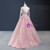 Pink Tulle High Neck Long Sleeve Backless Appliques Prom Dress