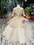 Champagne Ball Gown Tulle Sequins Short Sleeve Beading Flower Girl Dress