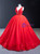 Red Ball Gown Tulle See Through V-neck Backless Beading Prom Dress