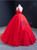 Red Ball Gown Tulle See Through V-neck Backless Beading Prom Dress
