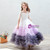 White Purple Tulle Short Sleeve Flower Girl Dress