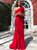 Red Sheath Satin One Shoulder Prom Dress With Side Split