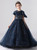 In Stock:Ship in 48 Hours Navy Blue Tulle Sequins Beading Flower Girl Dress