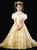 In Stock:Ship in 48 Hours Gold Ball Gown Tulle Sequins High Neck Flower Girl Dress With Feather