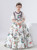 In Stock:Ship in 48 Hours White Satin Print Short Sleeve Flower Girl Dress