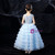 In Stock:Ship in 48 Hours Blue Tulle Appliques Flower Girl Dress With Beading