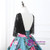 Black Lace Three Quarters Sleeve Print  Backless Party Dresses