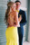 Yellow Mermaid Satin V-neck Backless Pleats Long Prom Dress