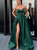 A-Line Green Satin Sweetheart Long Prom Dress With Side Split