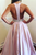 A-Line Pink Satin Halter Beading Long Formal Prom Dress